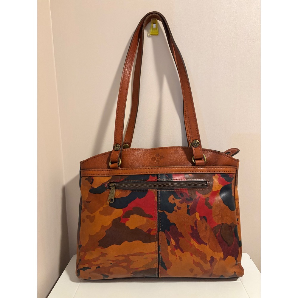 Patricia Nash Camo Italian Leather Tote Bag Multi Color Tan Shoulder Bag